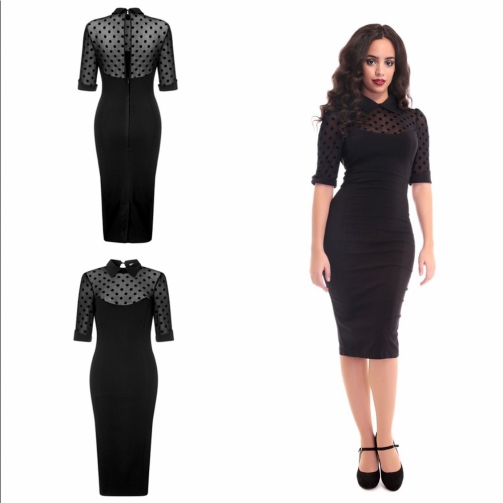 Collectif Wednesday Wiggle Pencil Midi Mesh Polka Dot - Picture 2 of 9